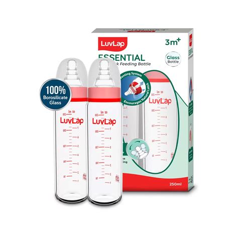 LuvLap Slim Neck Glass Feeding Bottle 250 ml (Pack of 2)