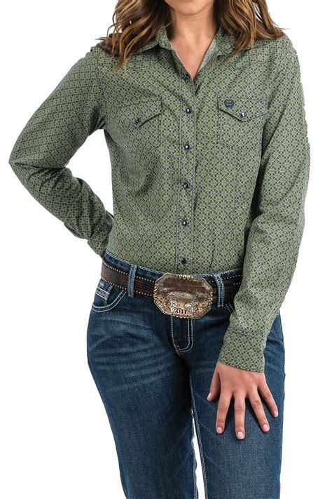 Cinch Women's Green & Navy Printed Snap Up Western Shirt MSW9200036 ...