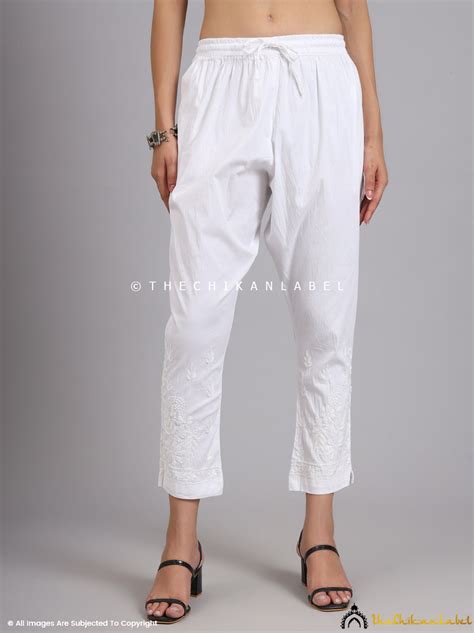 Umika Chikankari Cigarette Pant for Women - White | The Chikan Label