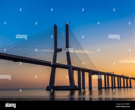 The Vasco da Gama Bridge in Portuguese Ponte Vasco da Gama a cable ...