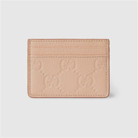 Portacarte GG Emblem in pelle rosa chiaro | GUCCI® IT