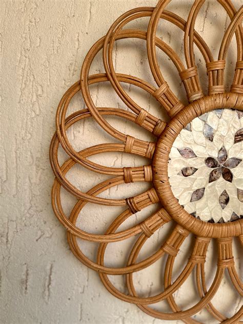 Floral Designer Rattan Wall Decor With Mother of Pearls