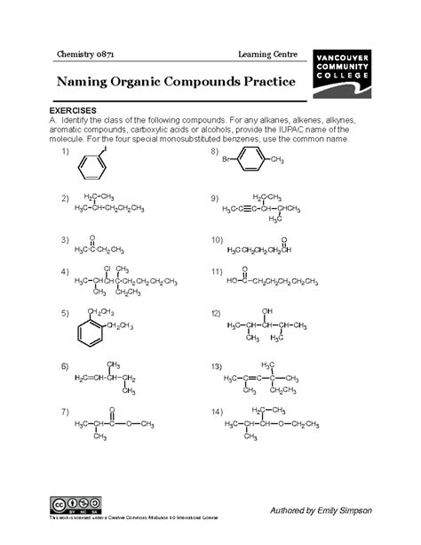 Chem 103 Naming Organic Compounds Practice - Authored by Emily Simpson ...
