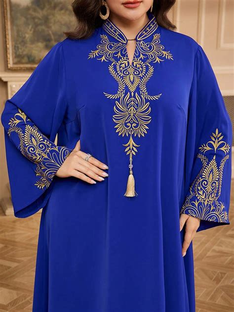 Al Najma Vestido Árabe de Estilo Modesto com Mangas Sino, Bordado ...