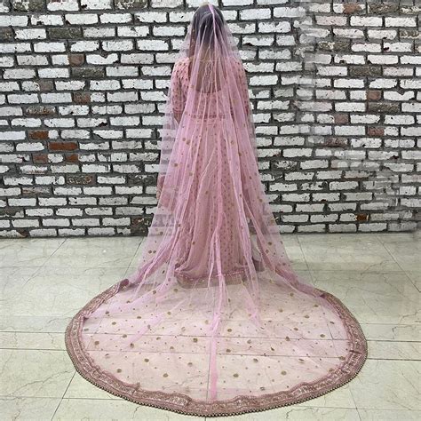 Bridal Heer Pink Zari Embroidered Net Stone Trail Dupatta – anokherang