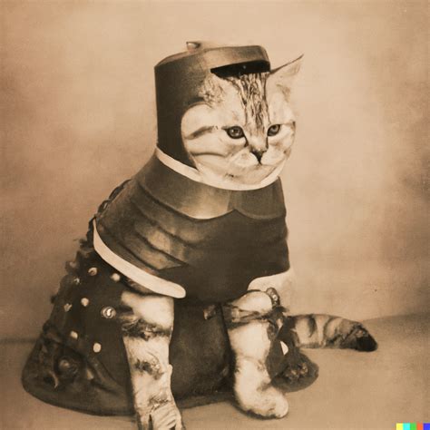 Cat dressed in metal armor, vintage photograph : r/dalle2