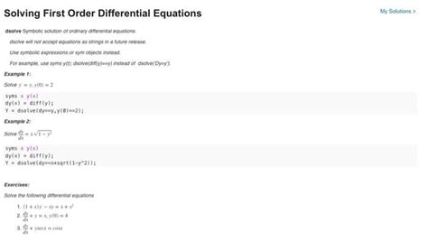 Solving First Order Differential Equations in MATLAB 的图像结果