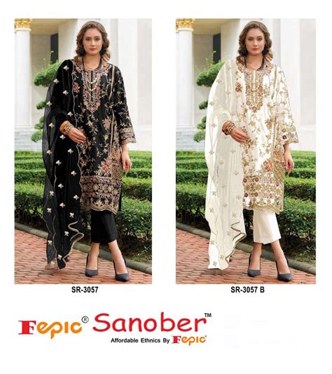 Sanober Sr 3057 Black-White Fepic Organza Pakistani Readymade Suits Ex ...