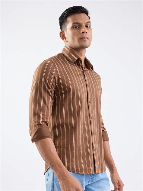Spykar Bison Brown Slim Fit Casual Shirts For Men