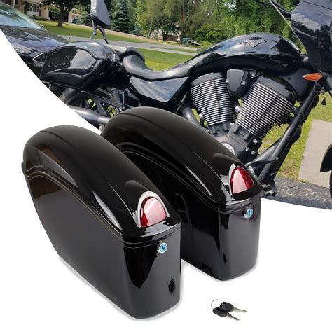 Motorcycle Cruiser Saddlebags Hard Trunk Saddle Bag With Light Mount ...