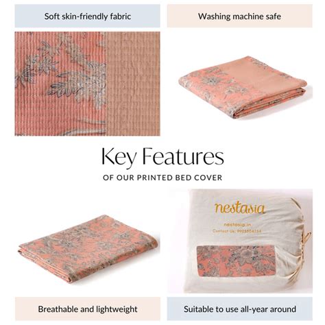 Floral Quilted Cotton King Size Bed Cover Peach Pink 102x93 Inch Online ...