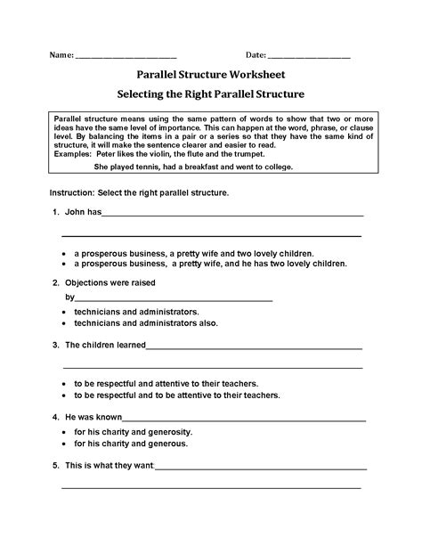 Parallel Structure In English Sentences Worksheet