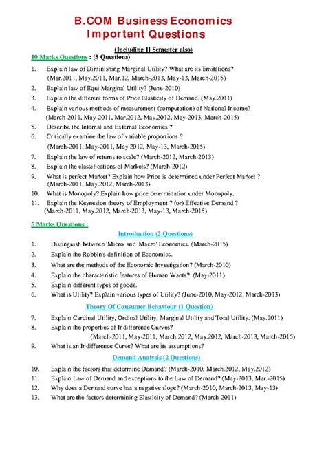 B.com 1st Year Economics Important Questions - (Including II Semester ...
