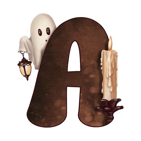 Letter A Halloween illustration with cute ghost and candle in cartoon ...