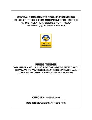 Fillable Online CENTRAL PROCUREMENT ORGANISATION (MKTG) BHARAT ...