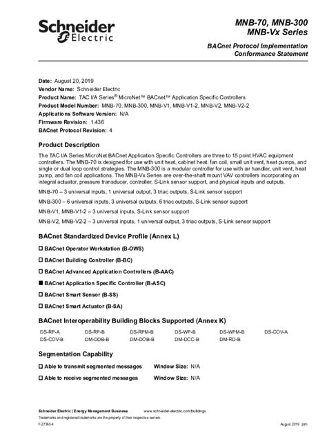 Fillable Online F-27365-4 MNB BACnet PIC Statement. F-27365-4, Revision ...