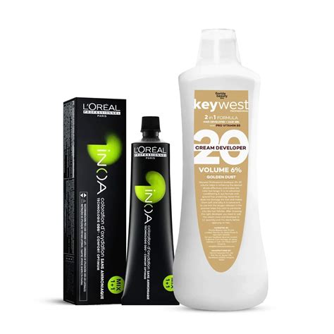L'Oreal INOA 2 Color Tube 60g + Keywest Golden Dust Developer 20 Vol 1 ...
