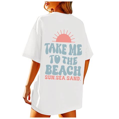 Puliio T Shirt Beach Oversized Graphic Tees For Women Vintage Baggy ...
