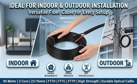 Drumstone FTTH Drop Fiber Cable 90 Meter 2 Core 23/76mm FTTCP Optical ...