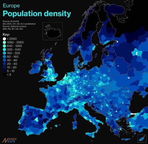 Population density in Europe per km2, 2020. by... - Maps on the Web