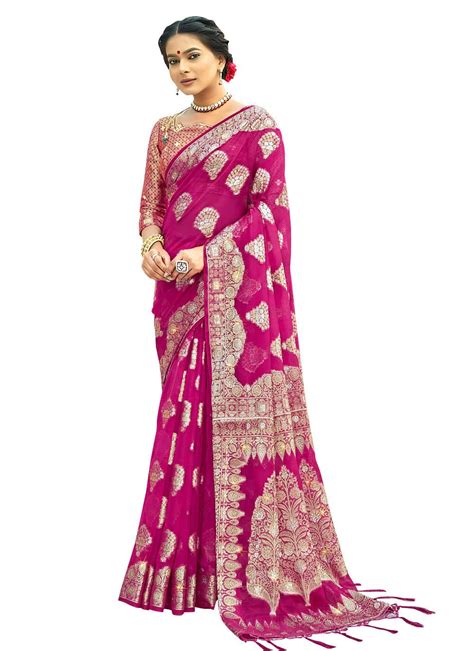 Sangam Prints Women's Organza Siroski Stone Work Saree with Blouse ...