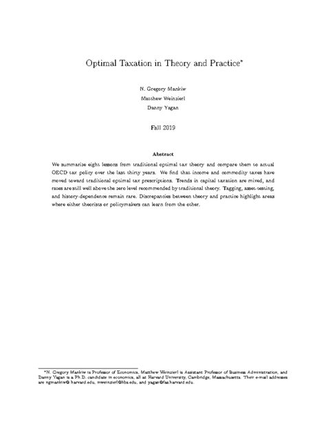 Optimal Taxation Theory Notes - Optimal Taxation in Theory and Practice ...