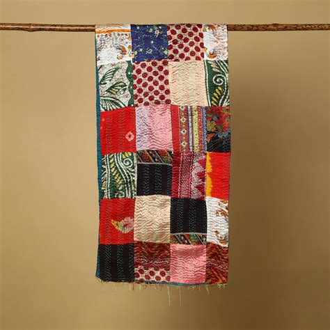 Multicolor Bengal Kantha Work Reversible Patchwork Silk Stole – iTokri ...