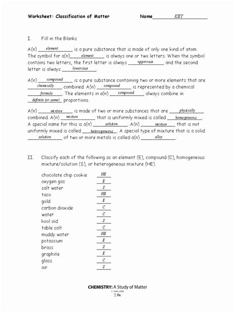 Image result for Classifying Matter Worksheet Answer Key
