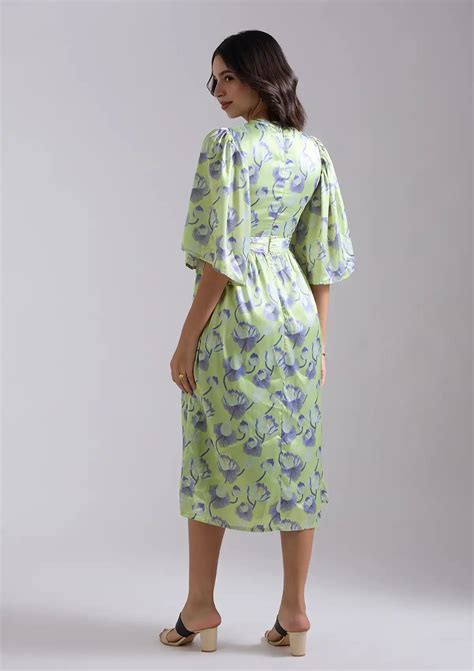 Mizukaze Printed Satin A-Line Dress for Women Online | IshqMe