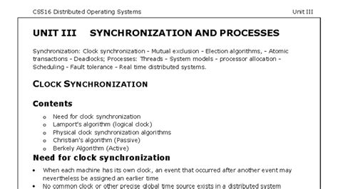 CS516 Distributed Operating Systems: Synchronization & Processes Notes ...