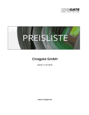 Cinegate Preisliste - Fill Online, Printable, Fillable, Blank | pdfFiller
