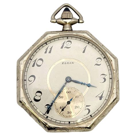 Vintage Elgin 14 Karat White Gold Pocket Watch with Octagonal Case ...