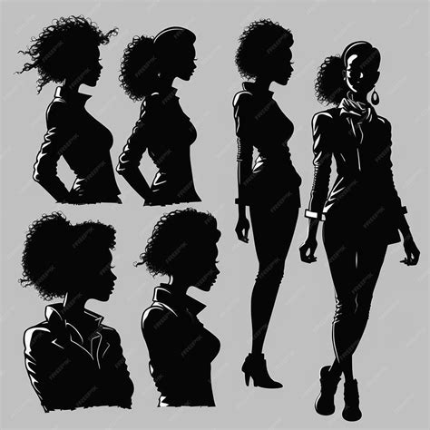 Set of black women silhouettes on a white background | Premium AI ...