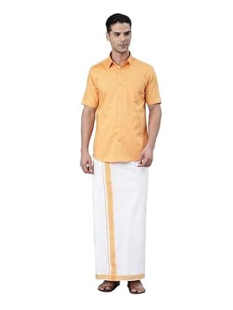 ALAYA Mens Cotton Orange Half Sleeve Shirt with Dhoti (Orange ; 36 ...
