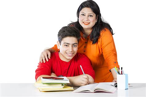 mother and college student son Studying Book Education Concept