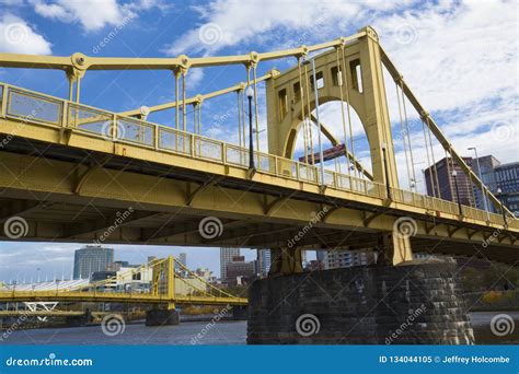 Yellow Bridges Over the Allegheny River in Pittsburgh, Pennsylvania ...