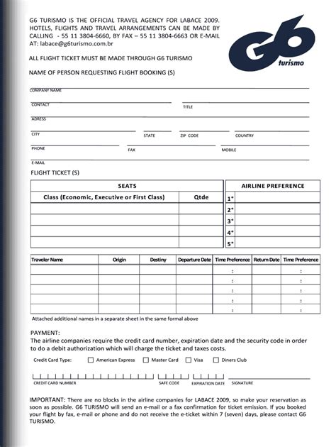 G6 Turismo Flight Booking Form - Fill Online, Printable, Fillable ...