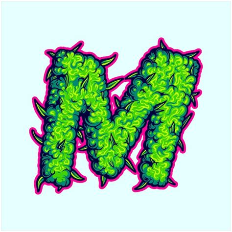 Stylized green letter m with pink outline and cannabis texture ...