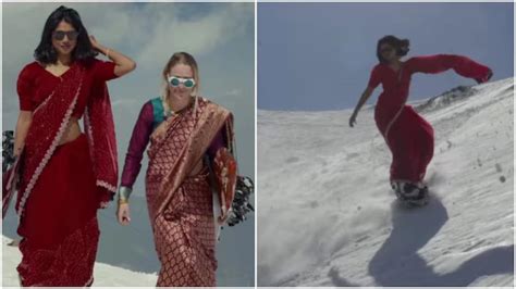 Saree on snow: Mumbai-based Urmila Pable and trainer Linda turn Gulmarg ...