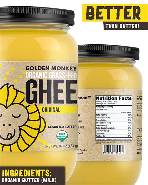 Organic Grass Fed Ghee Butter - 16 oz | Certified Organic, Unsalted ...