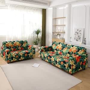 HOKIPO Polyester Blend Printed 5 Seater Fully Covered Sofa Cover in 3 ...