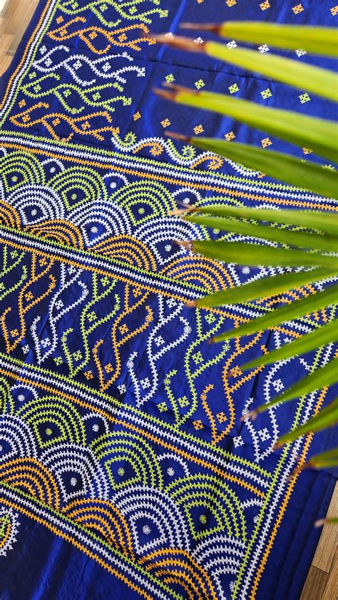 Blue silk saree handmade kutchwork saree kutchibharat – VIVARANG