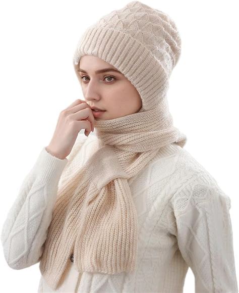 Winter Cap for Women with Mufflers, Knitted Woolen Cap for Girls ...