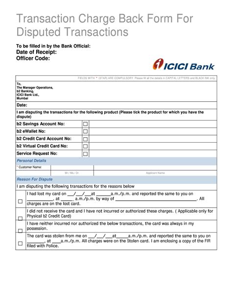 ICCI Bank Transaction Charge Back Form - Fill Online, Printable ...