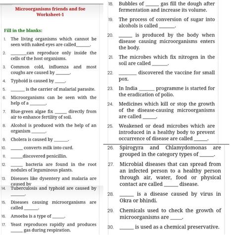 Microorganisms friends and foe worksheet 1 - Brainly.in