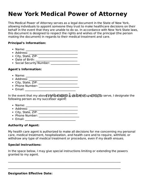 Draft a Valid New York Medical Power of Attorney Using Our Fillable Form