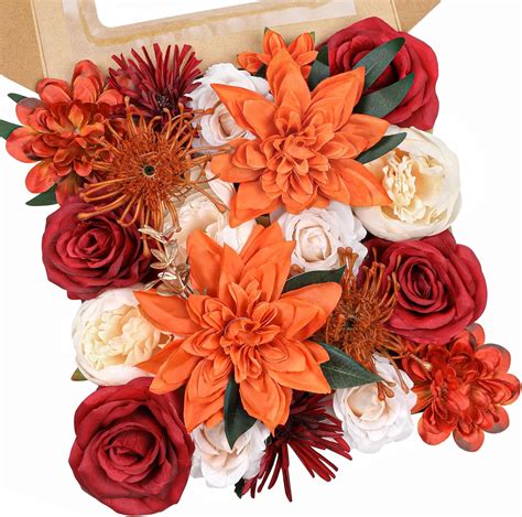 Amazon.com: AmyHomie Orange Artificial Flowers Combo Silk Mix Peony ...