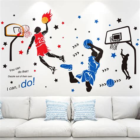 KeLay Fs 3D Basketball Wall Decals Sports Decor Basketball Player Wall ...
