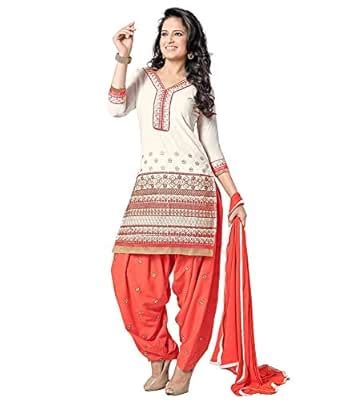 Buy ETHNIC BAZAAR white pure cotton punjabi patiala suit dress material ...