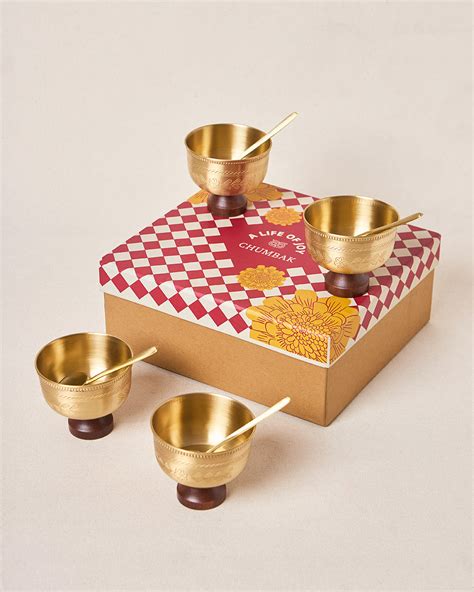 Rani Bagh Brass Dessert Bowl Gift Set - Set of 4, 180ml | Palace Memoi